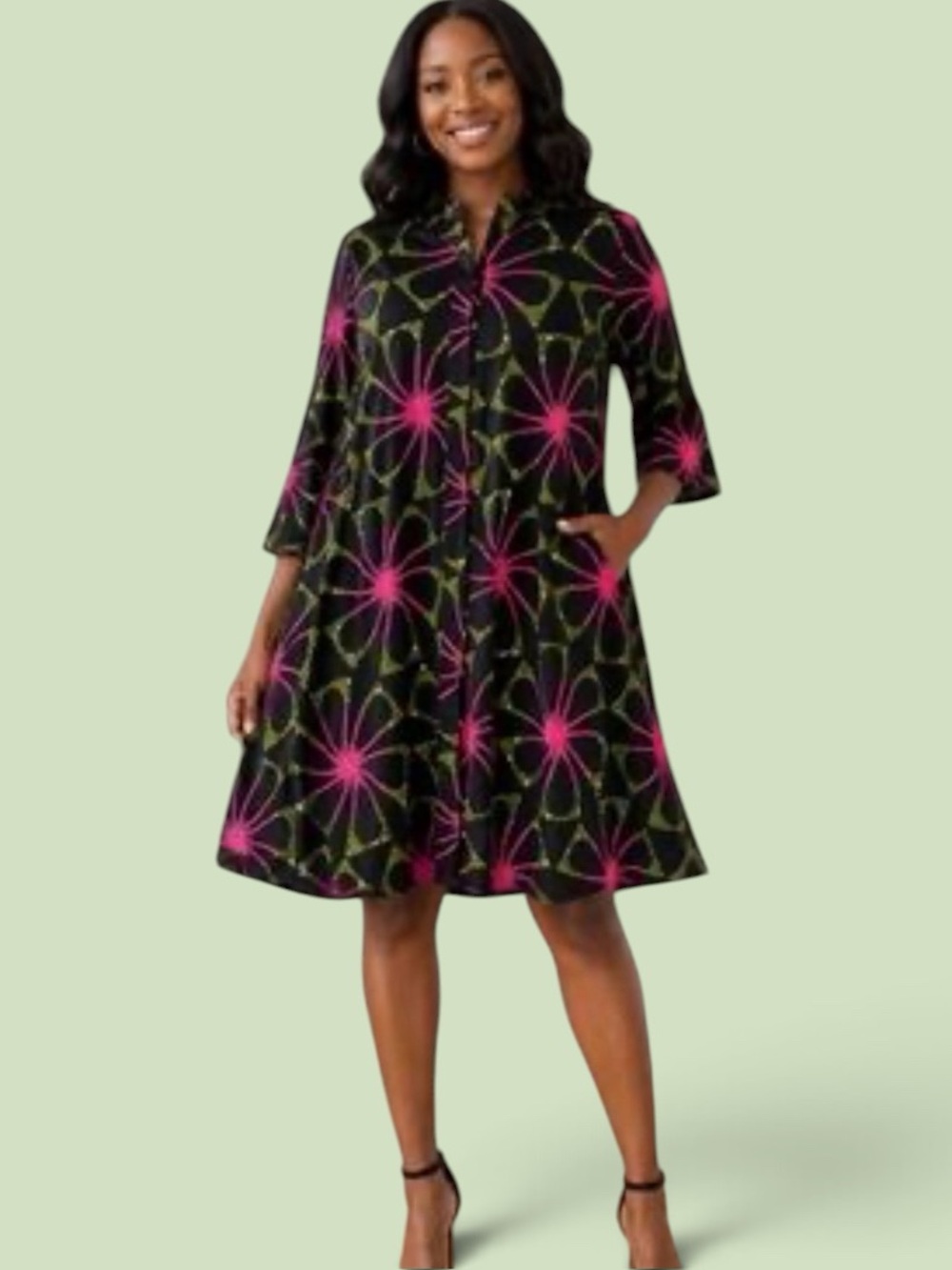ZURI KENYA Cotton A-line Dress Blue Red Floral Abstract Women’s Size Small  A-2